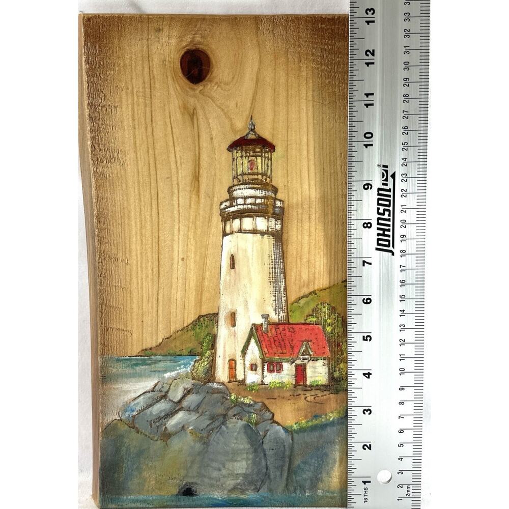 Live Edge Gifts Lighthouse Wood Wall Art Coastal Nautical Hand Painted Plaque - Picture 5 of 7